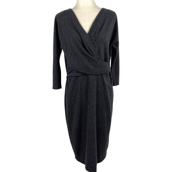 Weekend Max Mara Giglio Wrap Herringbone Gray Sheath Work Midi Dress XL $995